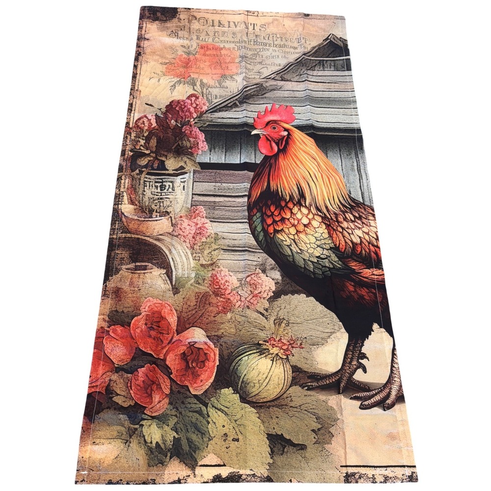 French Country Rooster Cafe Curtains Farmhouse Barn Kitchen Tiers Set of 2